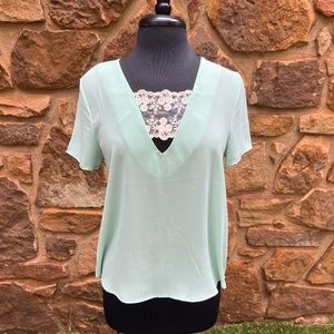 Jella Couture Sheer Mint Lace Band Blouse - Size M